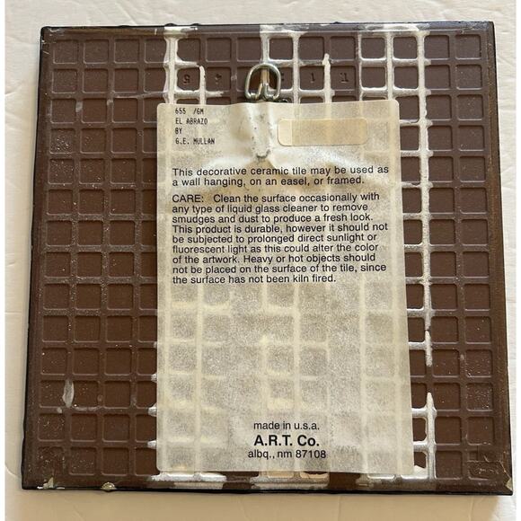El Abrazo Artist G. E. Mullen Folk Art 8" Redware Ceramic Southwestern Tile 1983 - Picture 7 of 8